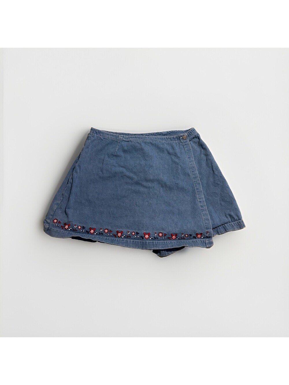 Vtg Y2K 90s Disney Floral Embroidered Denim Wrap Skort Skirt Sz 2XL